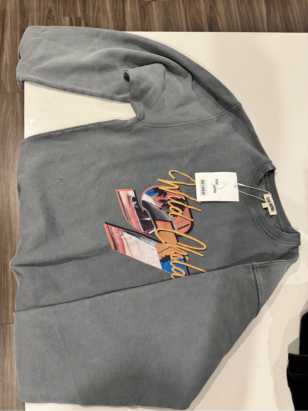 Djerf Avenue Gray Graphic Crewneck with Malibu Script